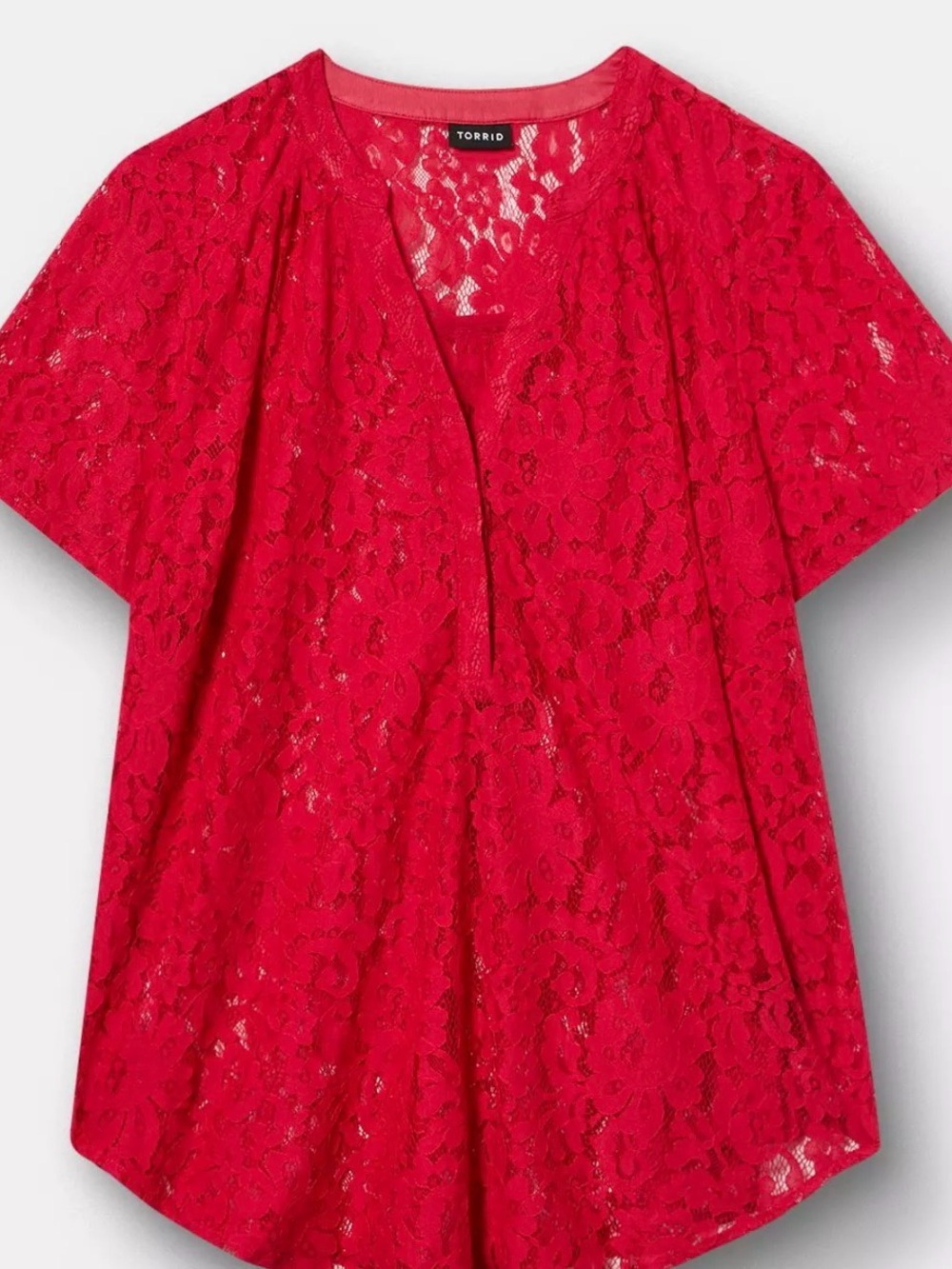 NWOT TORRID RED Harper Lace Short Sleeve Blouse SIZE 0X - Picture 2 of 2